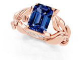 Rose gold Emerald Cut Solitaire Leaf-Inspired Engagement Ring with Prong Setting_1