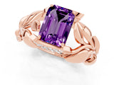 Rose gold Emerald Cut Solitaire Leaf-Inspired Engagement Ring with Prong Setting_1