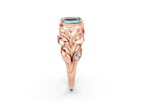 Rose gold Emerald Cut Solitaire Leaf-Inspired Engagement Ring with Prong Setting_2