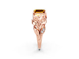 Rose gold Emerald Cut Solitaire Leaf-Inspired Engagement Ring with Prong Setting_2