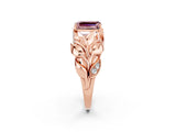 Rose gold Emerald Cut Solitaire Leaf-Inspired Engagement Ring with Prong Setting_2