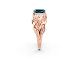 Rose gold Emerald Cut Solitaire Leaf-Inspired Engagement Ring with Prong Setting_2