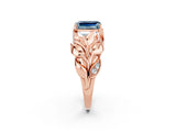 Rose gold Emerald Cut Solitaire Leaf-Inspired Engagement Ring with Prong Setting_2