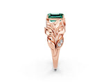 Rose gold Emerald Cut Solitaire Leaf-Inspired Engagement Ring with Prong Setting_2
