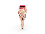 Rose gold Emerald Cut Solitaire Leaf-Inspired Engagement Ring with Prong Setting_2