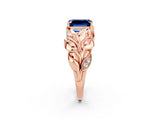 Rose gold Emerald Cut Solitaire Leaf-Inspired Engagement Ring with Prong Setting_2