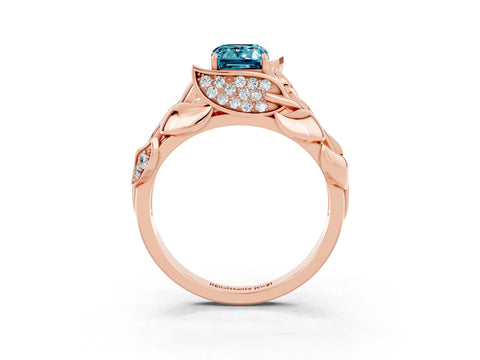 Rose gold Emerald Cut Solitaire Leaf-Inspired Engagement Ring with Prong Setting_3