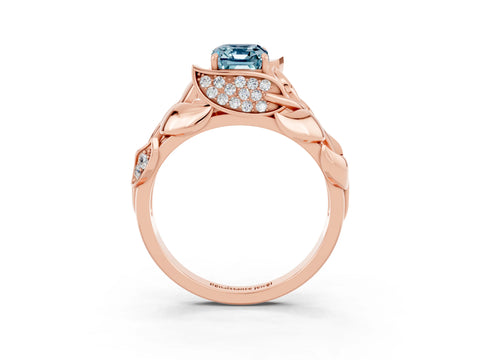 Rose gold Emerald Cut Solitaire Leaf-Inspired Engagement Ring with Prong Setting_3