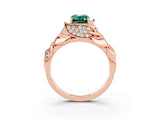 Rose gold Emerald Cut Solitaire Leaf-Inspired Engagement Ring with Prong Setting_3