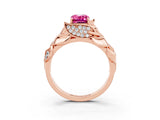 Rose gold Emerald Cut Solitaire Leaf-Inspired Engagement Ring with Prong Setting_3