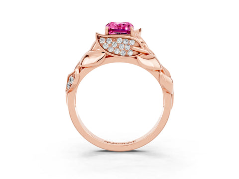 Rose gold Emerald Cut Solitaire Leaf-Inspired Engagement Ring with Prong Setting_3