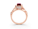 Rose gold Emerald Cut Solitaire Leaf-Inspired Engagement Ring with Prong Setting_3
