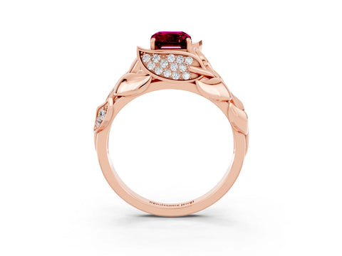 Rose gold Emerald Cut Solitaire Leaf-Inspired Engagement Ring with Prong Setting_3