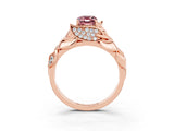 Rose gold Emerald Cut Solitaire Leaf-Inspired Engagement Ring with Prong Setting_3