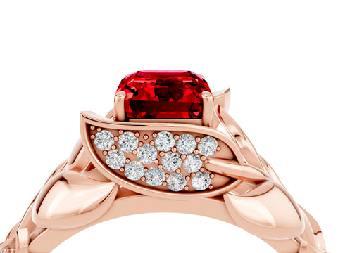 Rose gold Emerald Cut Solitaire Leaf-Inspired Engagement Ring with Prong Setting_4