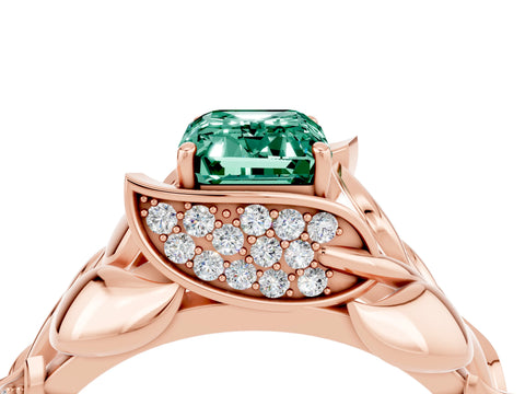 Rose gold Emerald Cut Solitaire Leaf-Inspired Engagement Ring with Prong Setting_4