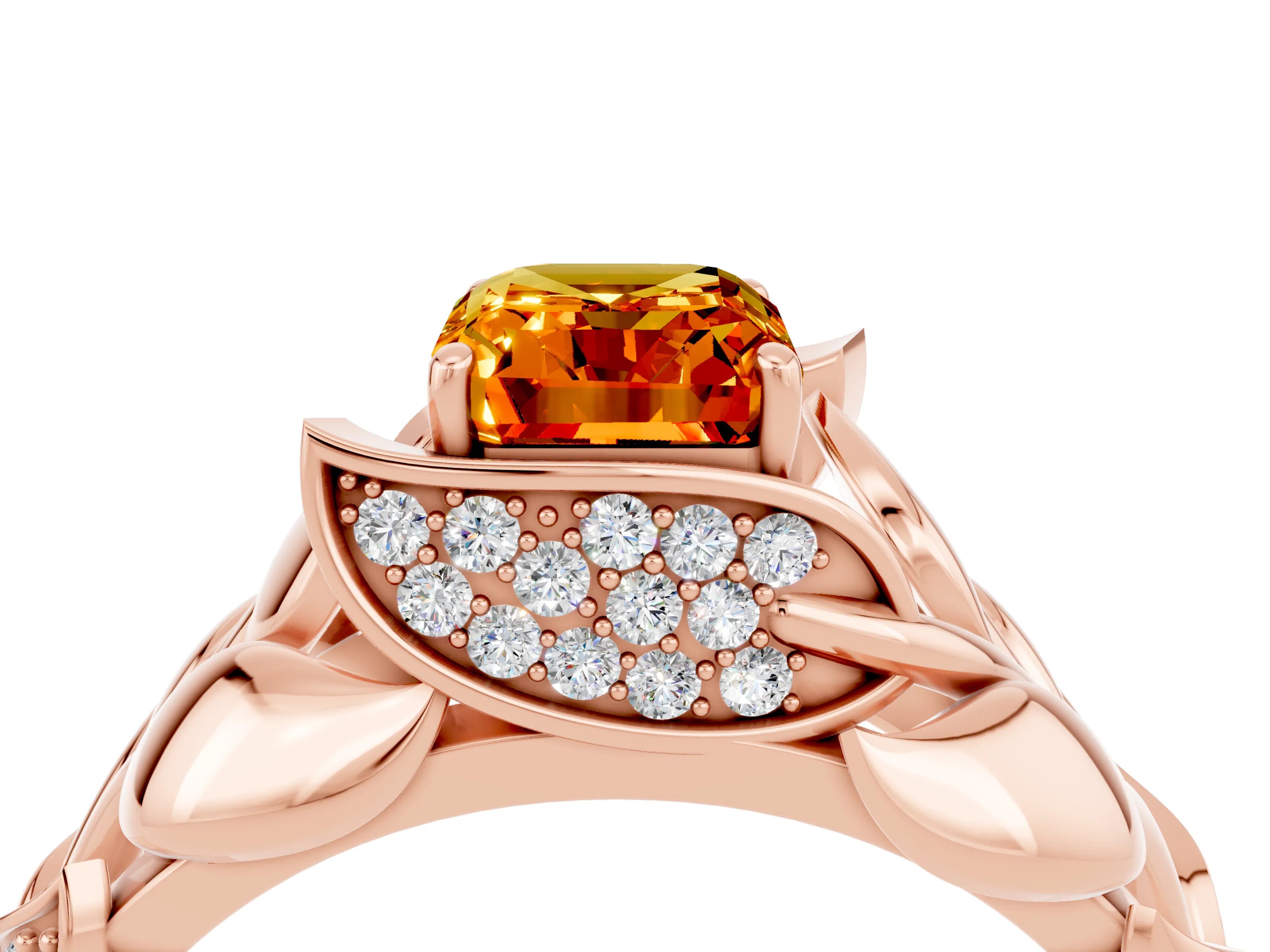 Rose gold Emerald Cut Solitaire Leaf-Inspired Engagement Ring with Prong Setting_4