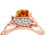 Rose gold Emerald Cut Solitaire Leaf-Inspired Engagement Ring with Prong Setting_4