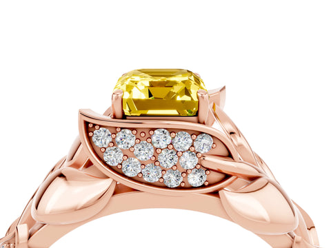 Rose gold Emerald Cut Solitaire Leaf-Inspired Engagement Ring with Prong Setting_4