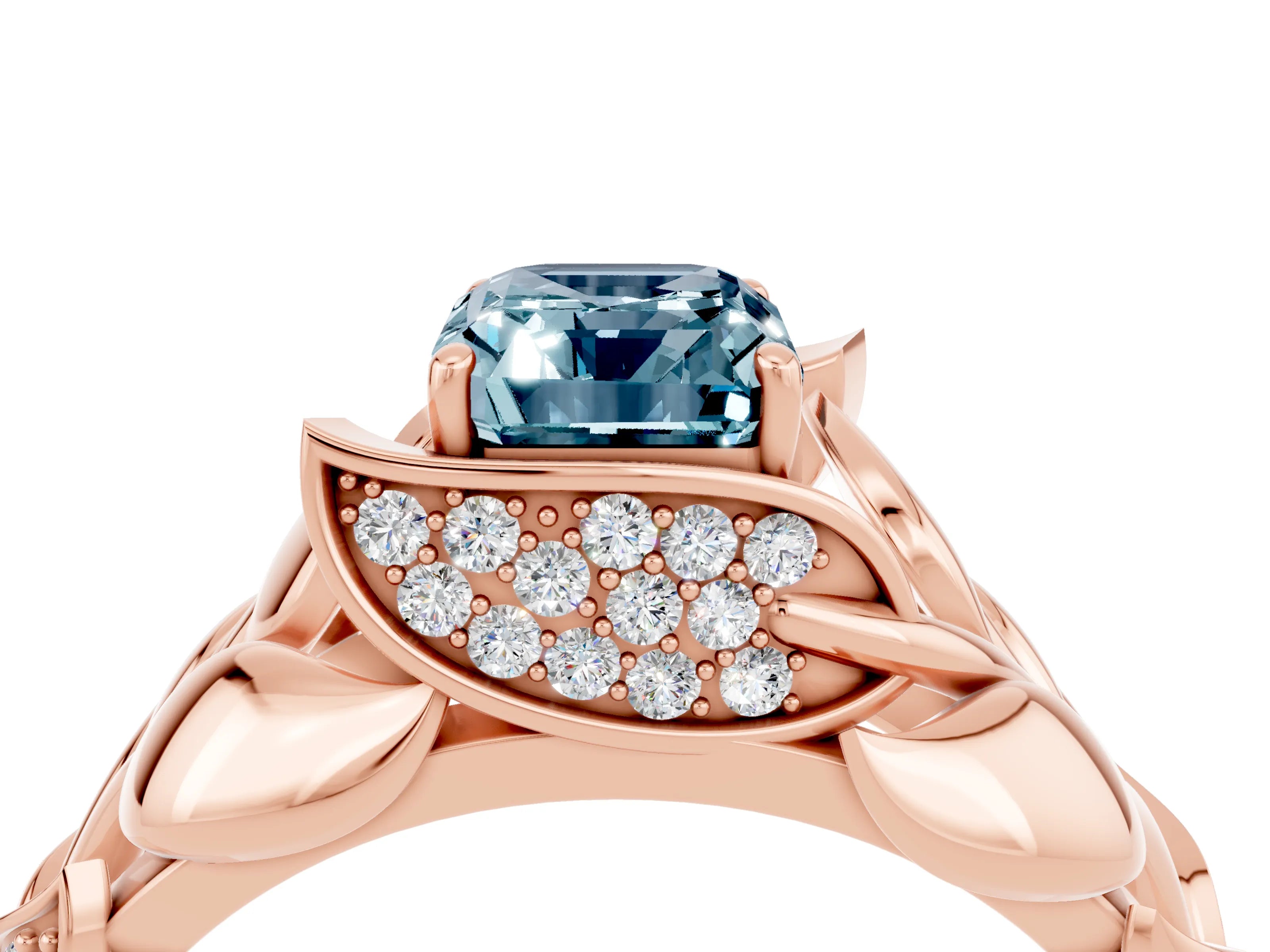 Rose gold Emerald Cut Solitaire Leaf-Inspired Engagement Ring with Prong Setting_4