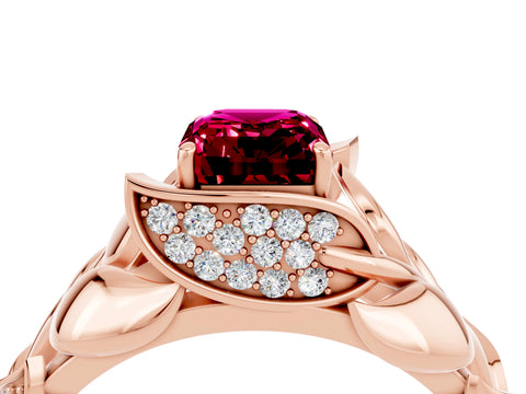 Rose gold Emerald Cut Solitaire Leaf-Inspired Engagement Ring with Prong Setting_4