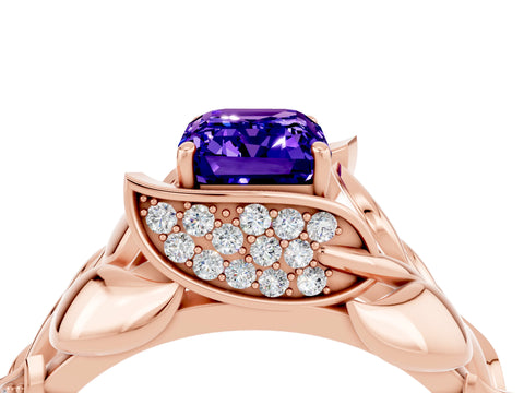 Rose gold Emerald Cut Solitaire Leaf-Inspired Engagement Ring with Prong Setting_4