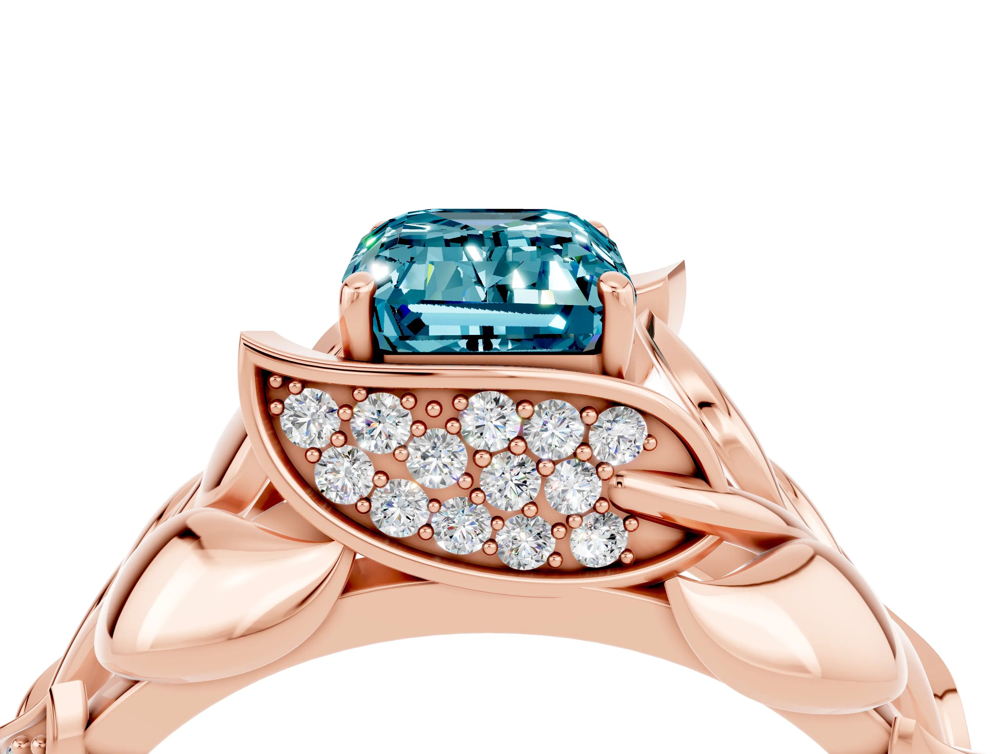 Rose gold Emerald Cut Solitaire Leaf-Inspired Engagement Ring with Prong Setting_4