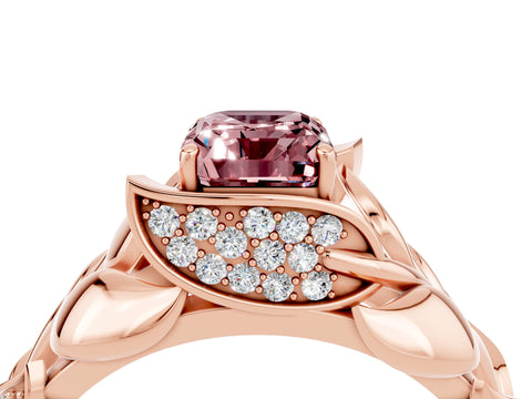 Rose gold Emerald Cut Solitaire Leaf-Inspired Engagement Ring with Prong Setting_4