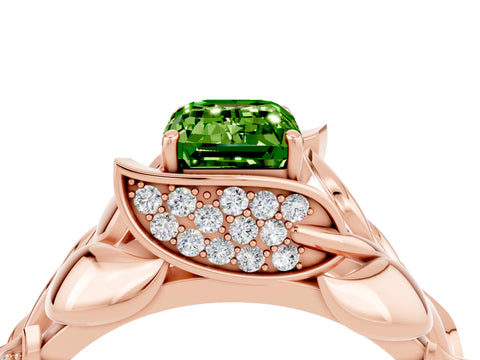 Rose gold Emerald Cut Solitaire Leaf-Inspired Engagement Ring with Prong Setting_4