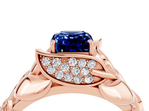 Rose gold Emerald Cut Solitaire Leaf-Inspired Engagement Ring with Prong Setting_4
