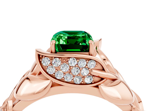 Rose gold Emerald Cut Solitaire Leaf-Inspired Engagement Ring with Prong Setting_4