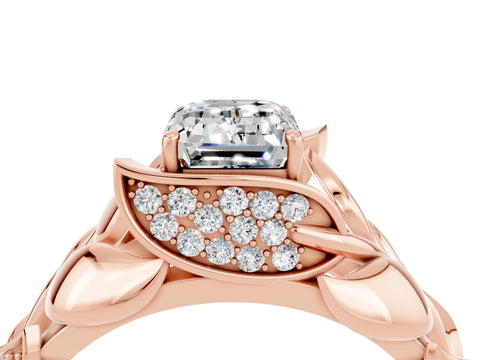 Rose gold Emerald Cut Solitaire Leaf-Inspired Engagement Ring with Prong Setting_4