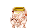Rose gold Emerald Cut Solitaire Leaf-Inspired Engagement Ring with Prong Setting_5