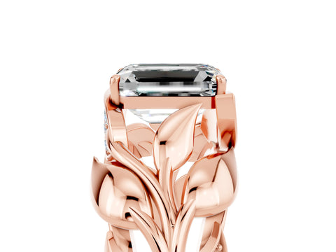 Rose gold Emerald Cut Solitaire Leaf-Inspired Engagement Ring with Prong Setting_5