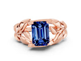 Rose gold Emerald Cut Solitaire Leaf-Inspired Engagement Ring with Prong Setting