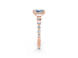 Rose gold Emerald Cut Solitaire Moissanite Ring with Pave Band and Four-Prong Setting_2