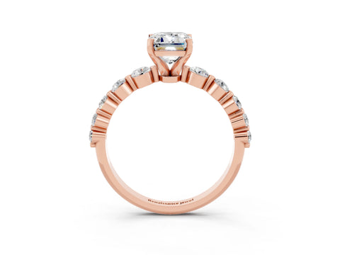 Rose gold Emerald Cut Solitaire Moissanite Ring with Pave Band and Four-Prong Setting_3