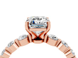 Rose gold Emerald Cut Solitaire Moissanite Ring with Pave Band and Four-Prong Setting_4