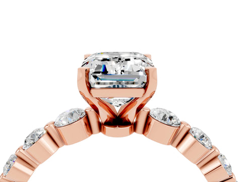 Rose gold Emerald Cut Solitaire Moissanite Ring with Pave Band and Four-Prong Setting_4