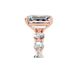Rose gold Emerald Cut Solitaire Moissanite Ring with Pave Band and Four-Prong Setting_5