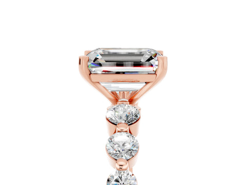 Rose gold Emerald Cut Solitaire Moissanite Ring with Pave Band and Four-Prong Setting_5