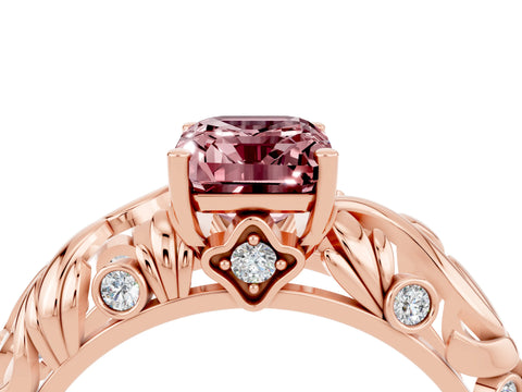 Rose gold Emerald Cut Solitaire Morganite Leaf-Inspired Vine Band Ring with Prong Setting_4