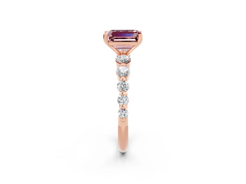 Rose gold Emerald Cut Solitaire Morganite Ring with Pave Band and Four-Prong Setting_2