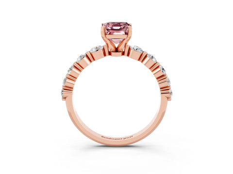 Rose gold Emerald Cut Solitaire Morganite Ring with Pave Band and Four-Prong Setting_3