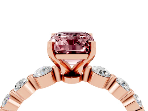 Rose gold Emerald Cut Solitaire Morganite Ring with Pave Band and Four-Prong Setting_4