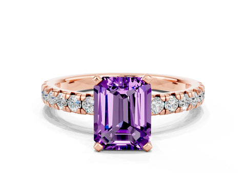 Rose gold Emerald Cut Solitaire Pave Diamond Engagement Ring with Four-Prong Setting