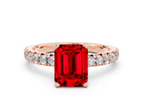 Rose gold Emerald Cut Solitaire Pave Diamond Engagement Ring with Four-Prong Setting