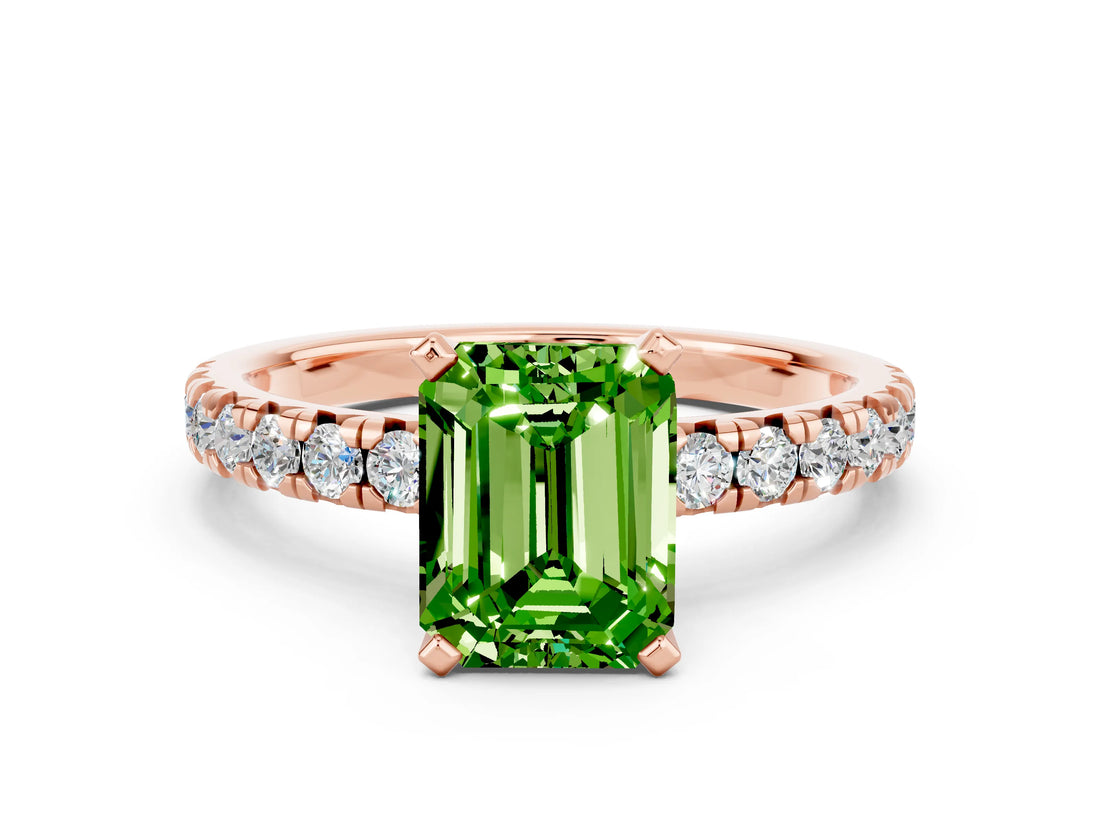 Rose gold Emerald Cut Solitaire Pave Diamond Engagement Ring with Four-Prong Setting_12