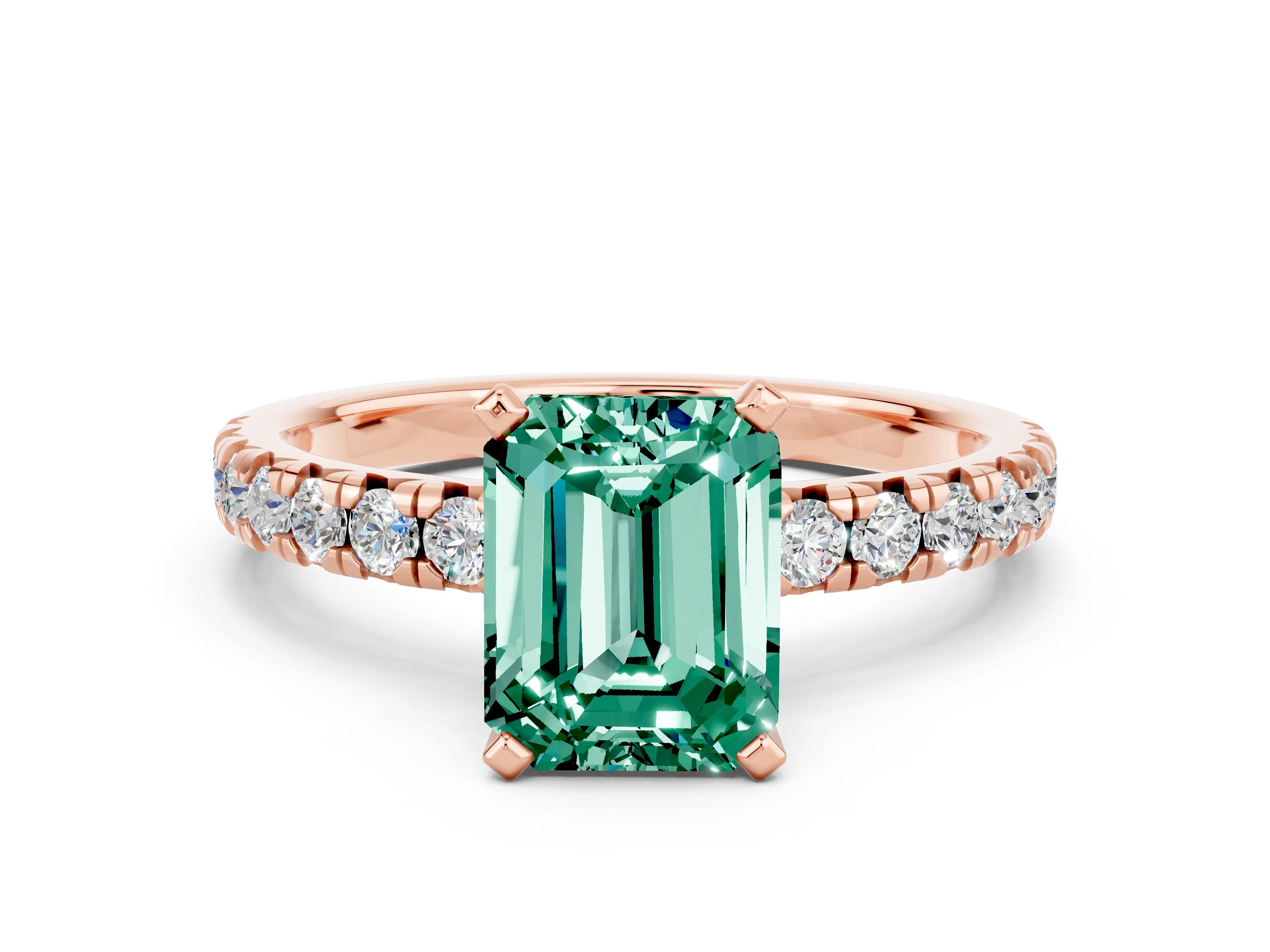 Rose gold Emerald Cut Solitaire Pave Diamond Engagement Ring with Four-Prong Setting_12