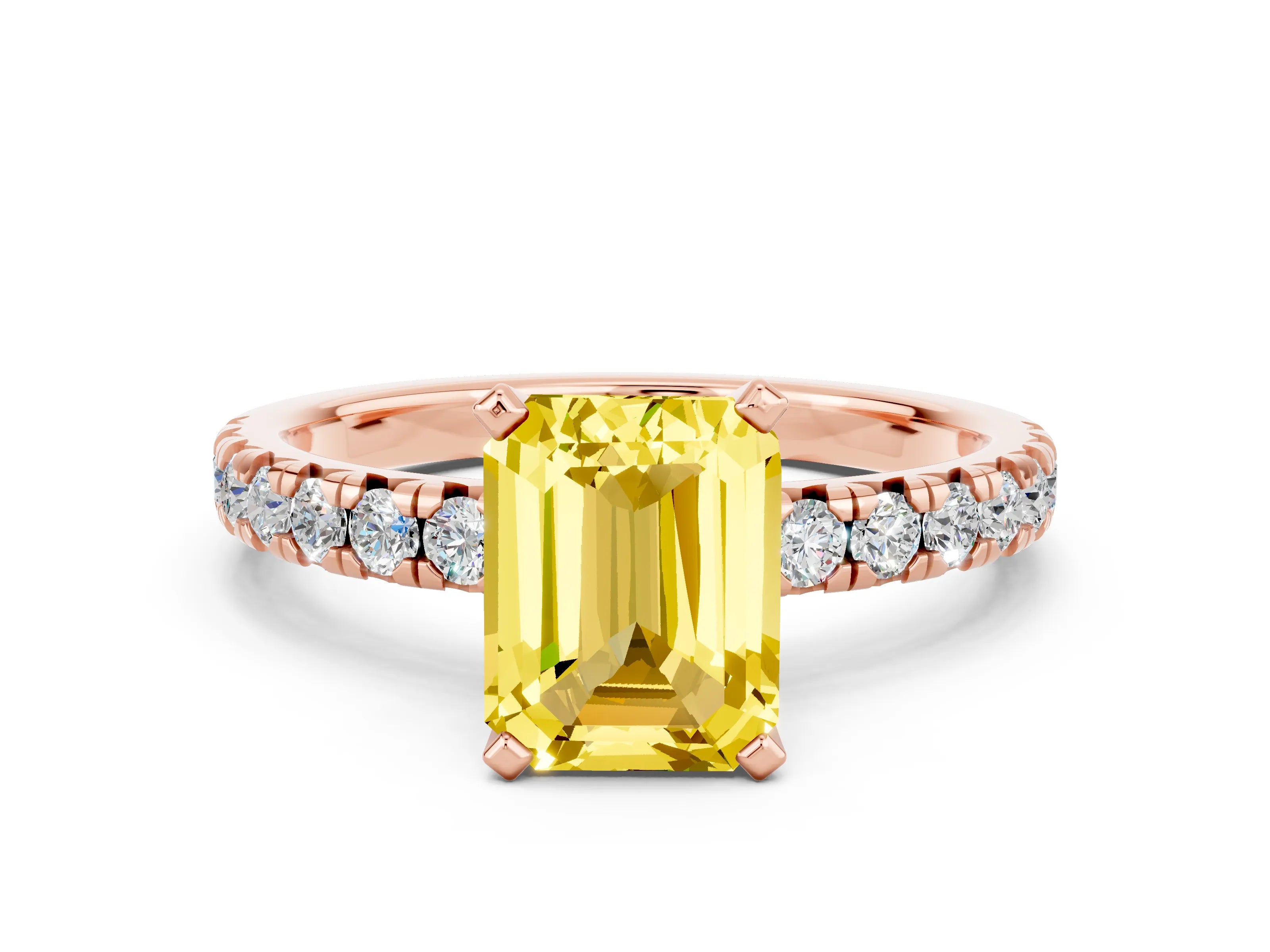 Rose gold Emerald Cut Solitaire Pave Diamond Engagement Ring with Four-Prong Setting_12